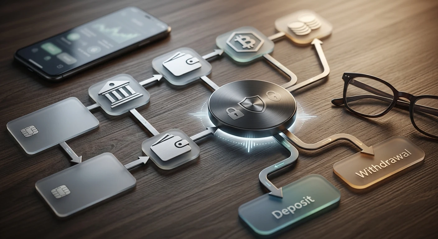 Neutral illustration of GBP payments with bank card, bank transfer and digital wallet symbols